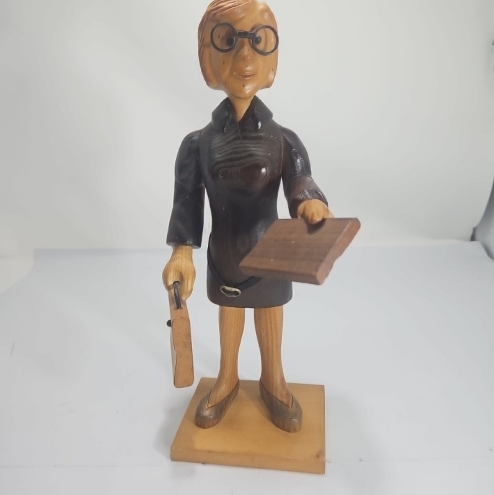 Vintage Italian Romer Carved Wood Business Lady